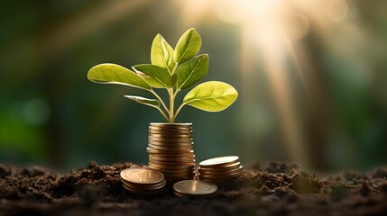 sustainable finance and green finance, symbolizing growth, money, money growth, coins - obrazy, fototapety, plakaty
