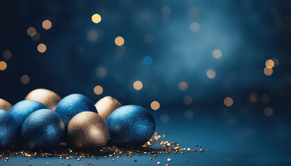 Gold and Blue Colors Eggs with Confetti, easter concept