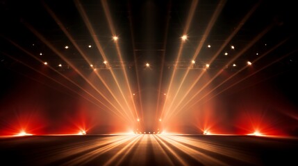 The background of the stage is illuminated by rays of light from spotlights