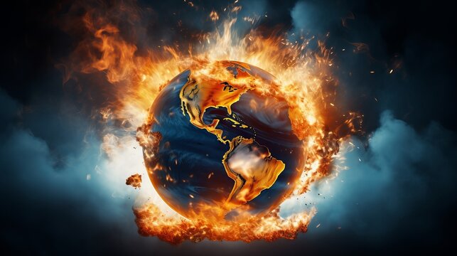The image World on Fire is an image of a global warming environment that has been remixed with fire effect.