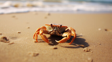 Fototapeta na wymiar A crab on the beach. Generative Ai