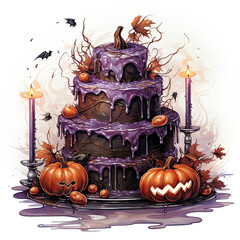 watercolor Halloween cake clipart, Generative Ai