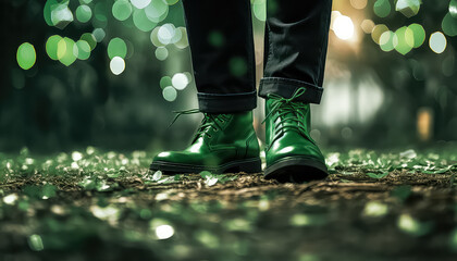 Men's Autumn Boots and Clover, concept St.Patrick 's Day