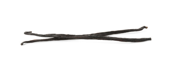 Two aromatic vanilla pods isolated on white