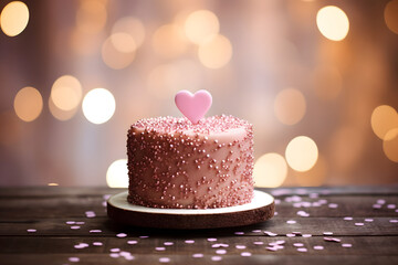 Valentine's love cake with bokeh background. - obrazy, fototapety, plakaty