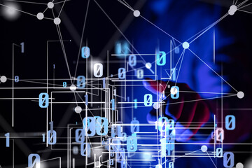 Global network. Blockchain. 3D illustration. Neural networks and artificial intelligence. Abstract