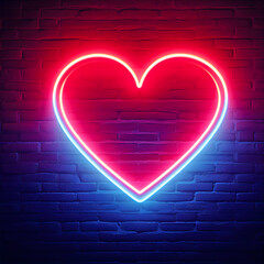 A heart shaped neon light with a red and blue neon background lighting effect