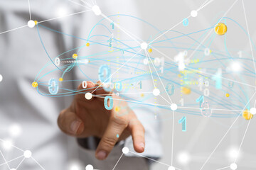 Global network. Blockchain. 3D illustration. Neural networks and artificial intelligence. Abstract  3d
