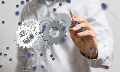 gear system data. Connecting lines and dots.Big data visualization