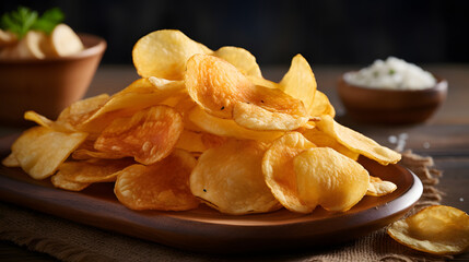 potato chips on a plate - obrazy, fototapety, plakaty