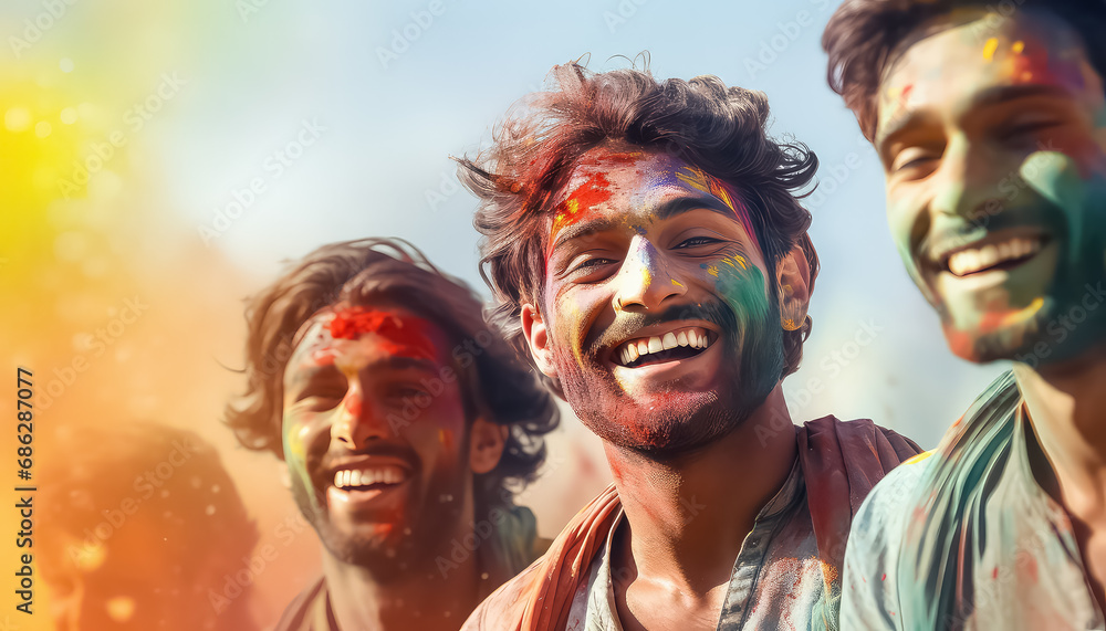 Sticker hindu men having fun , happy holi indian concept