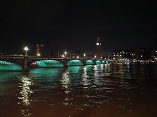 Houses of Parliament and Westminster Bridge at night in London