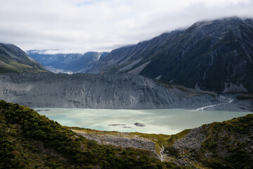 Fototapeta na wymiar Glacier lake in the mountains of new zealand