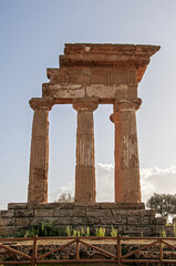 Italy, Sicily island, the valley of the temples of Agrigento, view of the temple of Dioscuri ruins.