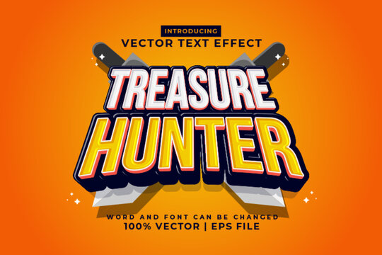 Editable text effect Treasure Hunter 3d Cartoon Cute template style premium vector