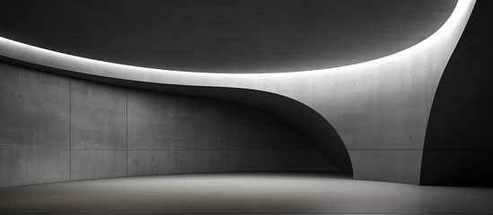illustration and rendering of an abstract dark smooth interior with architectural background