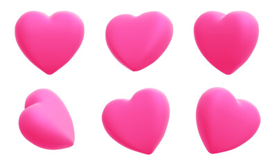 Collection of pink 3d heart shape isolated on white background.