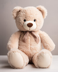 Obraz premium Front View of Fluffy Brown Teddy Bear .Generative Ai