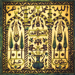 Polychrome decoration from Syria, reproducing the Mosque of the Prophet in Medina