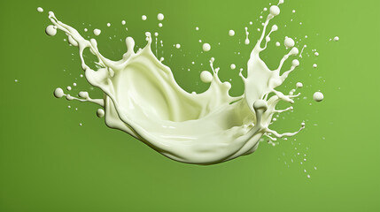 Splash of milk on green background