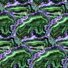 Obraz premium Seamless watercolor pattern with imitation of the biostructure of the Malachite stone for textile surface design