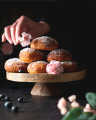 donuts with rose jam and chocolate