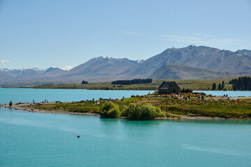 Tekapo lake in the mountains in new zealand