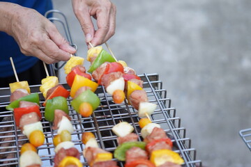 Asian, American and African family parties with grilled seafood and beer drinks, BBQ
