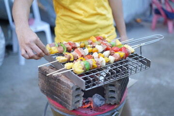 Asian, American and African family parties with grilled seafood and beer drinks, BBQ