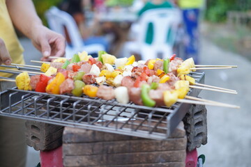 Asian, American and African family parties with grilled seafood and beer drinks, BBQ