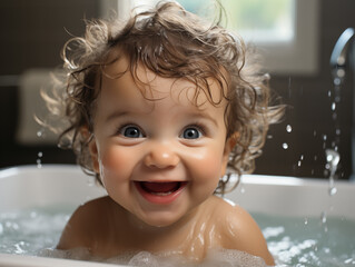 Child washing in bath
