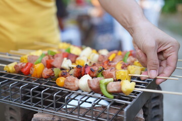 Asian, American and African family parties with grilled seafood and beer drinks, BBQ