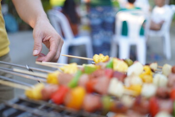 Asian, American and African family parties with grilled seafood and beer drinks, BBQ
