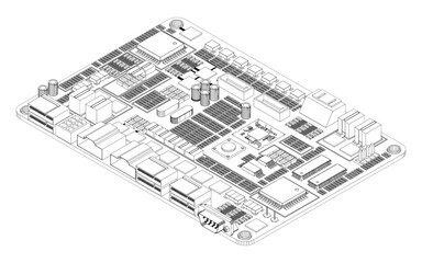 Fototapeta premium An illustration of the components of a basic computer.computer technology in the workplace, isometric