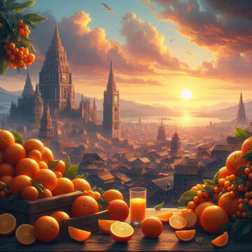 IA generativa. Fresh oranges in a wooden box on brown background