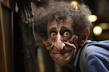 Close-up of extremely ugly man. funny humor photo
