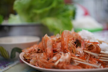 Asian, American and African family parties with grilled seafood and beer drinks, BBQ