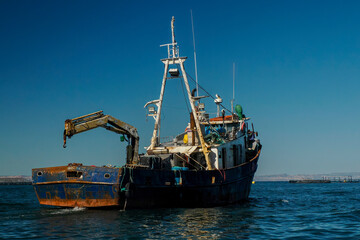 Fish farm in cortez sea baja california sur landscape from boat