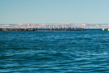 Fish farm in cortez sea baja california sur landscape from boat