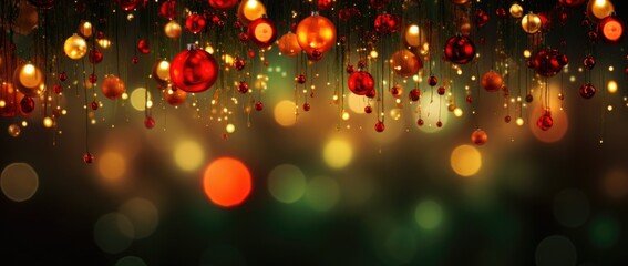 Red balls and bokeh blur Christmas and New year background, red balls abstract background