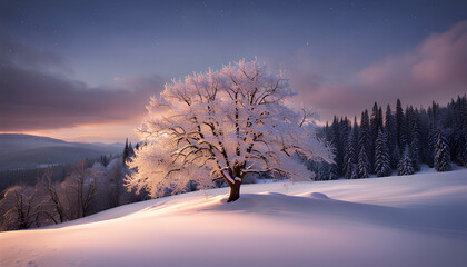 Winter Wonderland: Serene Snowscape at Twilight