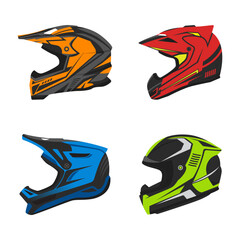 Collection of flat design racing helmets, vector illustration