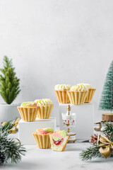 christmas mini cream cakes in in shortbread tartlets