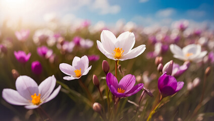 Beautiful summer flowers in a meadow close-up, background