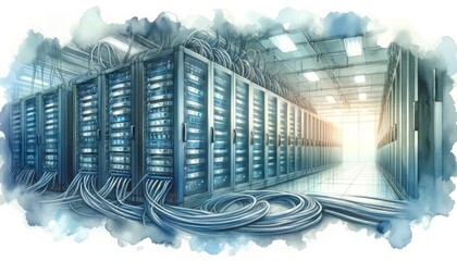 Ethereal Data Center in Watercolor In The Future
