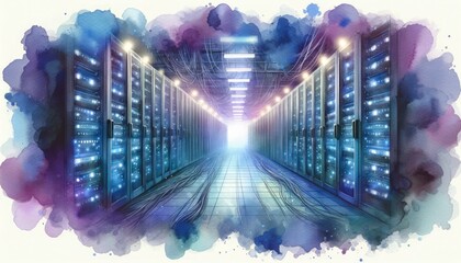 Nighttime Watercolor of Data Center Dreamlike