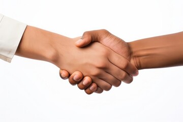 Close-up two man shaking hand on white background