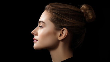 Beautiful close up profile face of young woman 