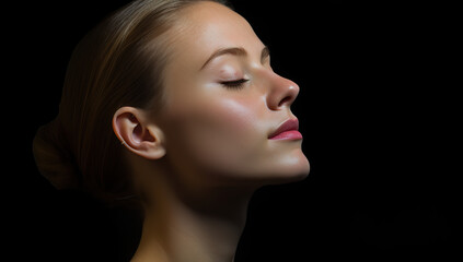 Beautiful close up profile face of young woman 