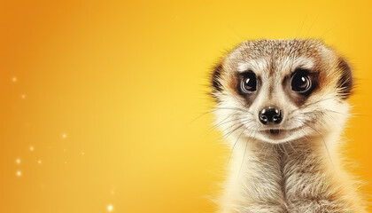 portrait happy meerkat on gold background